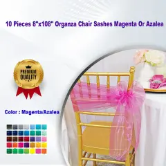 10 Pieces 8"x108" Organza Chair Sashes Magenta or Azalea