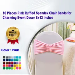 10 Pieces Pink Ruffled Spandex Chair Bands for Charming Event Decor 8x13 inches