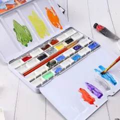 Empty Watercolor Palette, Empty Watercolor Tin with Fold Out Palette, Large Colorful Watercolor Tray Palette with 28 Empty Full Pans for Plein Air Painting and Sketching