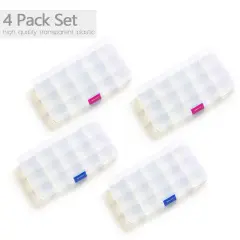 4 Pck Jewelry Organizer, SMALL Transparent Plastic Bead Organizers(15 grids) with Movable Dividers Earring Storage Containers Bead Holders, Size 6.9&times;3.9&times;0.9in