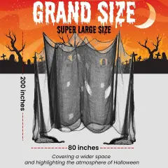 48 x 240 inc Halloween Creepy Cloth, Spooky Giant Cheese Cloth Tapestry for Halloween Party Supplies Decorations Outdoor Yard Home Wall Decor, Black