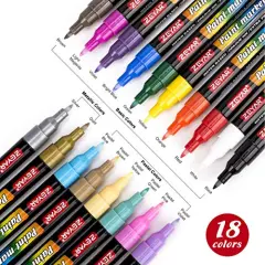 Premium Acrylic Paint Pen, Water Based, Extra Fine Point, 18 Colors, Odorless, Acid Free and Safe, Opaque Ink, Environmental Friendly, AP Certified