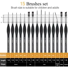 15 Pieces Detail Paint Brushes Set, Miniature Brushes for Fine Detailing & Art Painting - Acrylic, Oil, Watercolors & Paint by Number, Models, Face, Nail, Craft, Warhammer 40k