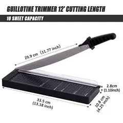 Paper Trimmer-12&rdquo;,Paper Cutter Guillotine with Safety Blade Lock Heavy Duty Plastic Base Paper Cutting Board for Home, Office,School-Black