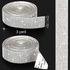 3 Yards Self Adhesive Rhinestone Strips Diamond Bling Crystal Ribbon Sticker Wrap for Craft Jewel Tape Roll with 2 mm Rhinestones for DIY Car Phone Christmas Decoration (Silver,1.06 Inch )