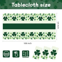 3 Pack Disposable Plastic 54" x 108" St Patricks Day Decorations, Shamrock Patterned Spring St Patricks Party Table Cloth for Dining Room Kitchen Decor