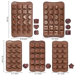 5 Pieces Silicone Chocolate Molds for Fat Bombs Snacks & Truffles, 93-Cavity Caramel Hard Candy Mold (Square, Round, Heart, Star, Flower Shapes)