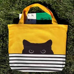 Cat Lover Gifts for Women - Black Cat Gifts for Cat Lovers - Cat Mom Gifts - Cat Themed Gifts - Happy Birthday Bags for Cat Lady Gifts - Reusable Cat Tote Bag (Yellow Cat)