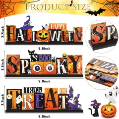 3 PCS Halloween Table Decorations Pumpkin Table Centerpiece Boo Spooky Wood Sign Trick or Treat Witch Hat Table Decor for Halloween Table Party Living Room Kitchen Office Bar Decorations