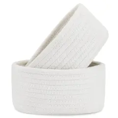 【2 Pack】Small Storage Baskets, Natural Cotton Rope Woven Baskets for Organizing, Tiny Oval Storage Easter Baskets, Small Basket, Cat Dog Toy Baskets, Bathroom Organization Bin
