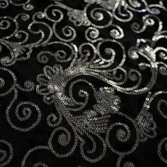 Aria Stretch Velvet Sequin Fabric Black/Silver