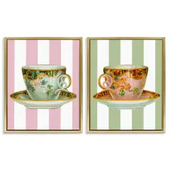 Stupell Industries Classic Teacups over Stripes 2pc Floating Frame Set By Lil' Rue