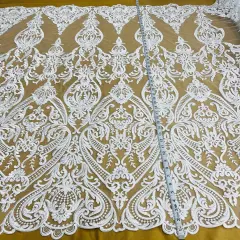 1 Yard Corded Bridal Lace Fabric, Embroidered on 100% Polyester Net Mesh, 52" Width,Elegant Fabrication for Gowns & D&eacute;cor White