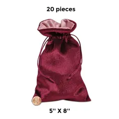 Wine/Rose Satin Inside Velvet Drawstring Bags 5'' X 8''