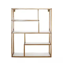 22 in Gold 4 Tier Rectangle Metal Geometric HANGING SHELF White Wood Party Home