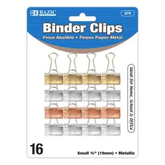 BAZIC Small 3/4" (19mm) Assorted Color Metallic Binder Clip (16/Pack)