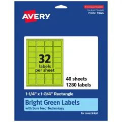 Avery Bright Green Paper Labels, 1.25" x 1.75" Rectangle