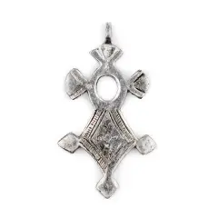 The Bead Chest Agounit Silver Moroccan Tuareg Cross Pendant (32x56mm): North African Tribal Berber Moroccan Sahara Pendant for Jewelry