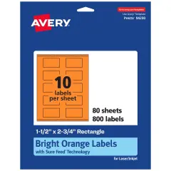 Avery Bright Orange Paper Labels, 1.5" x 2.75" Rectangle
