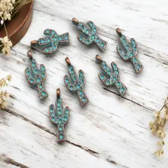 *100* 20x10mm Copper Patina Cactus Charms