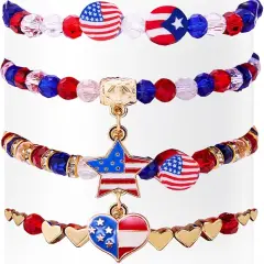 4th of July Patriotic Bracelets,Red White and Blue Beaded Stretch Bracelets