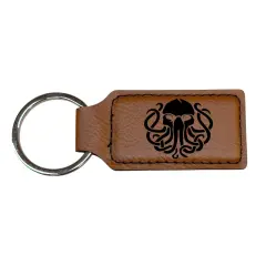 Keychain - Rectangle - Cthulhu - Leather Rawhide/Black