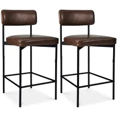 Best Choice Products Set of 2 Faux Leather Counter Stools for Kitchen Island and Dining w/ Metal Frame Mocha Brown