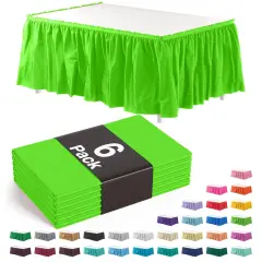 Ruffle Disposable Table Skirt 14 Ft Long Pleated Table Skirts with Adhesive Strip &ndash; Fits 6ft+ Rectangle or Round Tables &ndash; Ideal for Birthday Parties, Gender Reveal, Baby Showers & Event Decorations 6 pack by Exquisite Lime Green