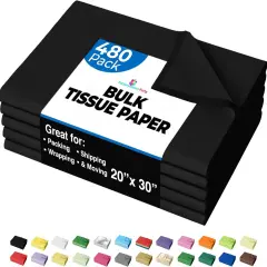 Tissue Paper for Gift Bags -20" X 30" Bulk Tissue Paper Dark Blue 480 Sheets - 10lb Newsprint for Packing, Birthday Gift Box Filler, Packing Supplies for Moving SuppliesBlack