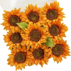 9PCS Artificial Orange Sunflowers &ndash; 5.9" Silk Flowers with Stems for Summer Home Decor, DIY Bouquets & Kitchen Centerpieces