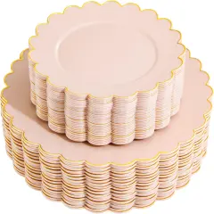 60Pcs Pink and Gold Baby Shower Disposable Plates Set &ndash; 30 Dinner & 30 Dessert Plates