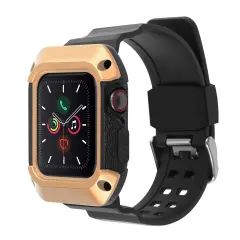 Insten Watch Band with Rugged Bumper Case Compatible with Apple Watch 40mm Series 6 SE 5 4, Replacement Strap, Black/Gold