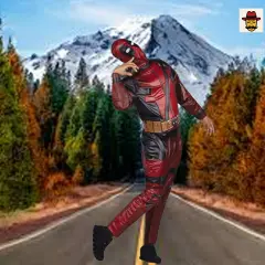 Marvel Deadpool Costume Red Printed Padded Jumpsuit Fabric Mask