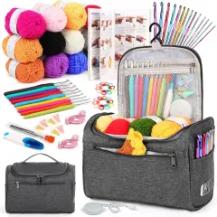 Crochet Kit - 23pcs Crochet Hooks, 655 Yards Yarn Set, and Accessories (Grey)