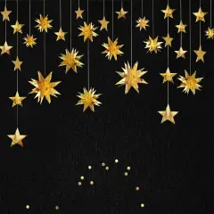 Gold Party Decorations Star Garlands Streamer Gold 3D Stars Metallic Paper
