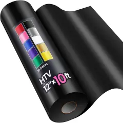 12" x 10ft Heat Transfer Vinyl HTV Rolls Black,HTV Vinyl for T-Shirt, Iron on Viny