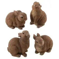 4 Asstd. Resin Brown Bunny Figurines in Assorted Poses for Decoration