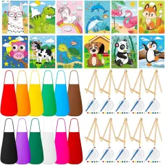 84-Pc Kids Paint Set with 12 Pre-Drawn Animal Canvases, Brushes, Paints & Apron (5 x 7 Inches)