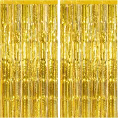 2 Pack Gold Foil Curtain Backdrop Party Decorations
