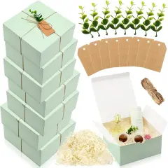 8 pack Gift Box Set 8 Bridesmaid Proposal Box 8 Wedding Gift Kraft Paper Tag 8 Eucalyptus 120g Leaves Paper Shred Filler 1 Rope for Mother's Day Birthday(Green, Ivory,8 x 8 x 4 Inch)