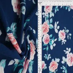 1 Yard CEY Printed Floral Flower Sublimation Fabric Lightweight Polyester 58/59 Inches Wide NAVY