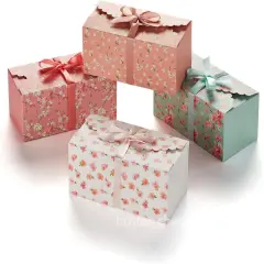 Floral Gift Boxes with Lids & Ribbons (20 Pack) 8&rdquo; x 4&rdquo; Cute Decorative Spring Treat Boxes Empty for Small Presents, Cookies, Mithai Indian Sweets, Mothers Day, Candy, Party Favors, Bulk Unique Return