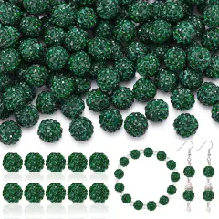 105pcs 10mm Rhinestone Beads for Jewelry Making, Dark Green Shiny Round Disco Ball Beads Bulk, Sparkle Crystal Clay for Bracelet Baseball Necklace Earring Crafting and DIY