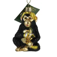 Old World Christmas 3.25 In Chimpanzee. Tree Ornament , Childlike Nature Black