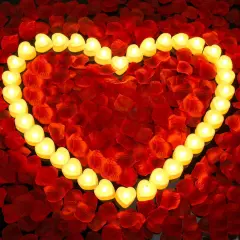 3000Pcs Rose Petals with 36Pcs LED Tea Lights Candles, Rose Petals for Romantic Night for Her Set, Romantic Decorations for Special Night, Valentine's Day, Wedding, Anniversary Decorations