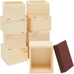 10 Unfinished Small Wooden Boxes for Crafts with 1 Sanding Sponge (4 In, 11 Pieces) - Mini Wooden Crates - Mini Crates For Centerpieces