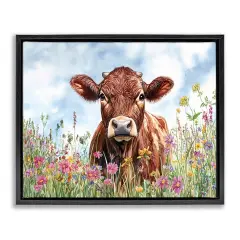 Stupell Industries Angus Cow in Field Of Flowers Floating Frame By Franklyn Gregory