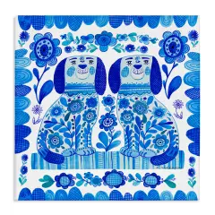 Stupell Industries Blue Folk Style Puppies Canvas Design by Kay Widdowson