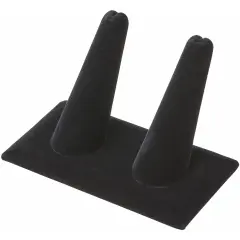 Plymor Black Velvet Ring Finger Display, Double on Rectangular Base, 3.625" W x 2.125" D x 2.25" H