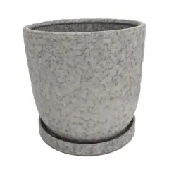 Marbled Ceramic Egg Pot with Attached Saucer - 5.25" x 5"